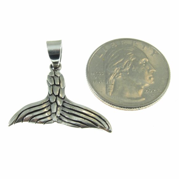 Solid 925 Sterling Silver Mermaid Tail Pendant - Whale Tail Jewelry Charm - Picture 5 of 8